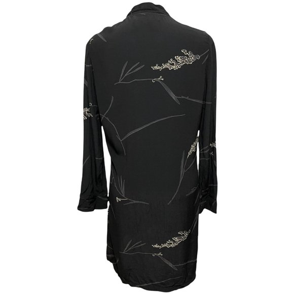 Reformation Medium Large Black Patterned Front Snap Long Sleeve Dress - Picture 3 of 8